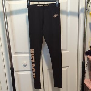 Nike Black Leggings with Gold Logo and Text